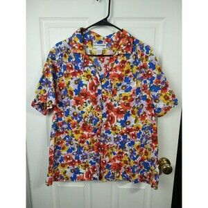 Cathy Daniels Woman XL Shirt S/S Floral Pocket Casual Vacation Artsy Chic...